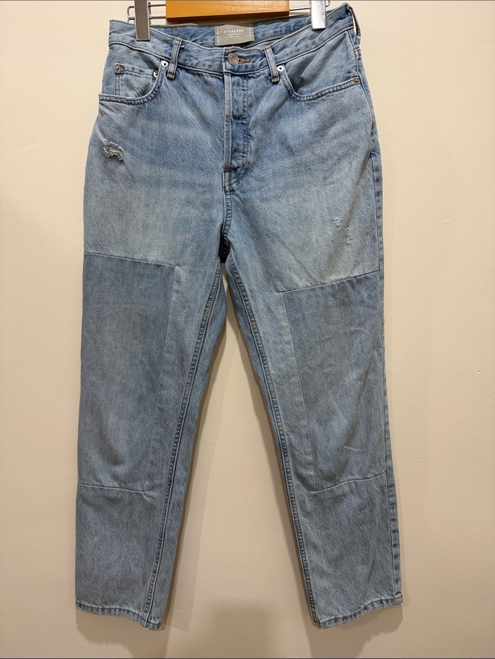 Everlane 90s Cheeky Light Blue Slim Straight Patchwork Jeans sz 27